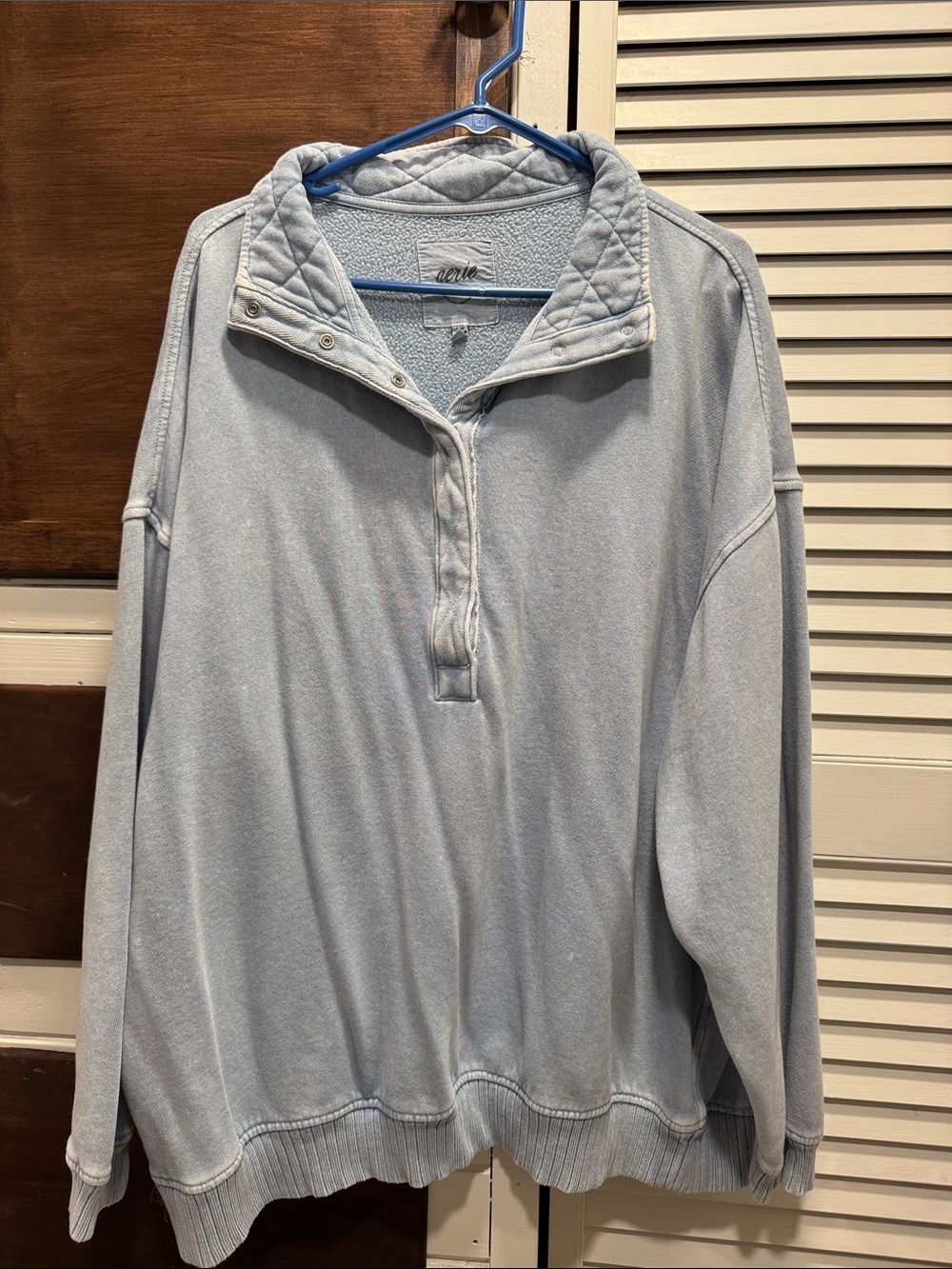 aerie Light Blue Quilted-Collar Zip-Up Sweater